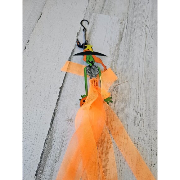 Spring witch pumpkin glitter Halloween metal decor sparkle ribbon dress ornament - Picture 1 of 7